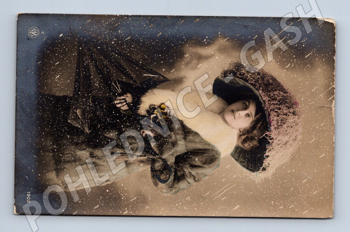 Pohlednice dáma v zimním klobouku 1902 (M3458)