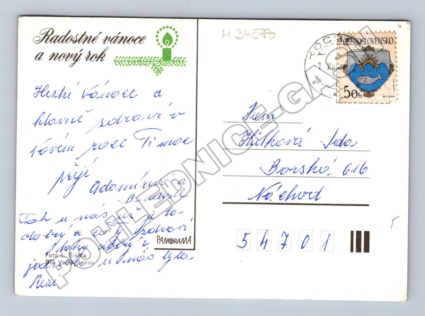 Pohlednice Velenov zimní krajina 197x (M34580)