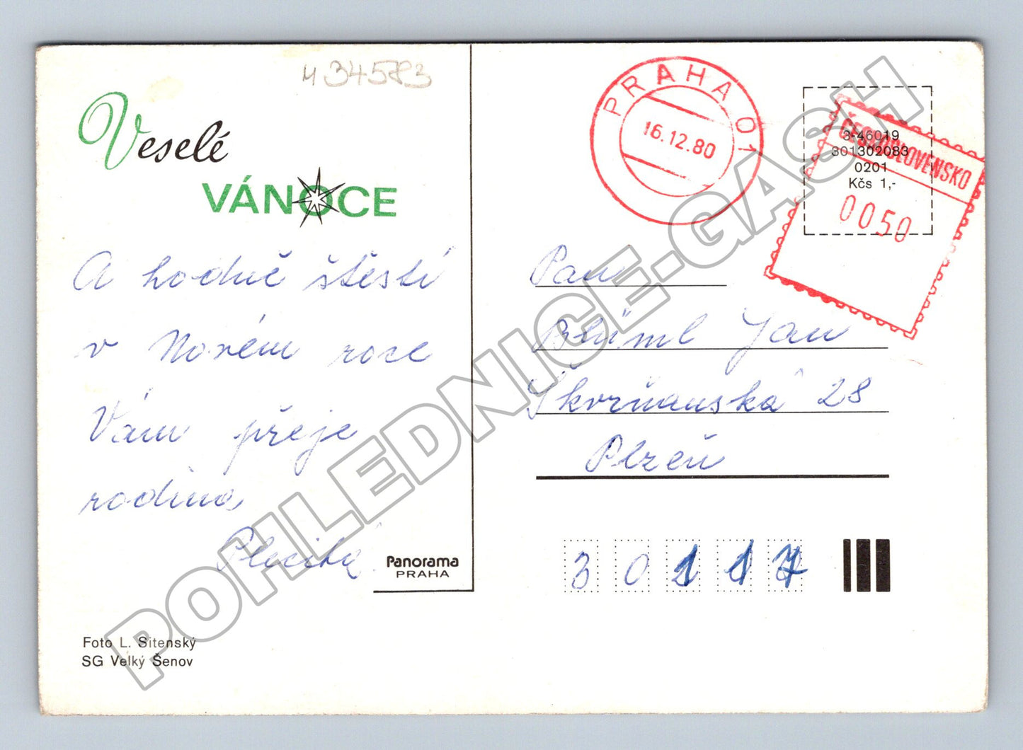 Pohlednice zimní krajina sníh stromy 1980 (M34583)
