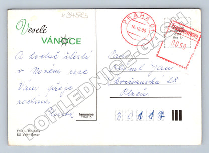 Pohlednice zimní krajina sníh stromy 1980 (M34583)