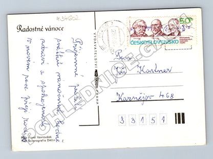 Pohlednice vánoční motiv svíčka a ořechy 1989 (M34602)