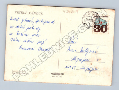 Pohlednice Vánoční motiv s panáčkem a hračkami 1975 (M34609)