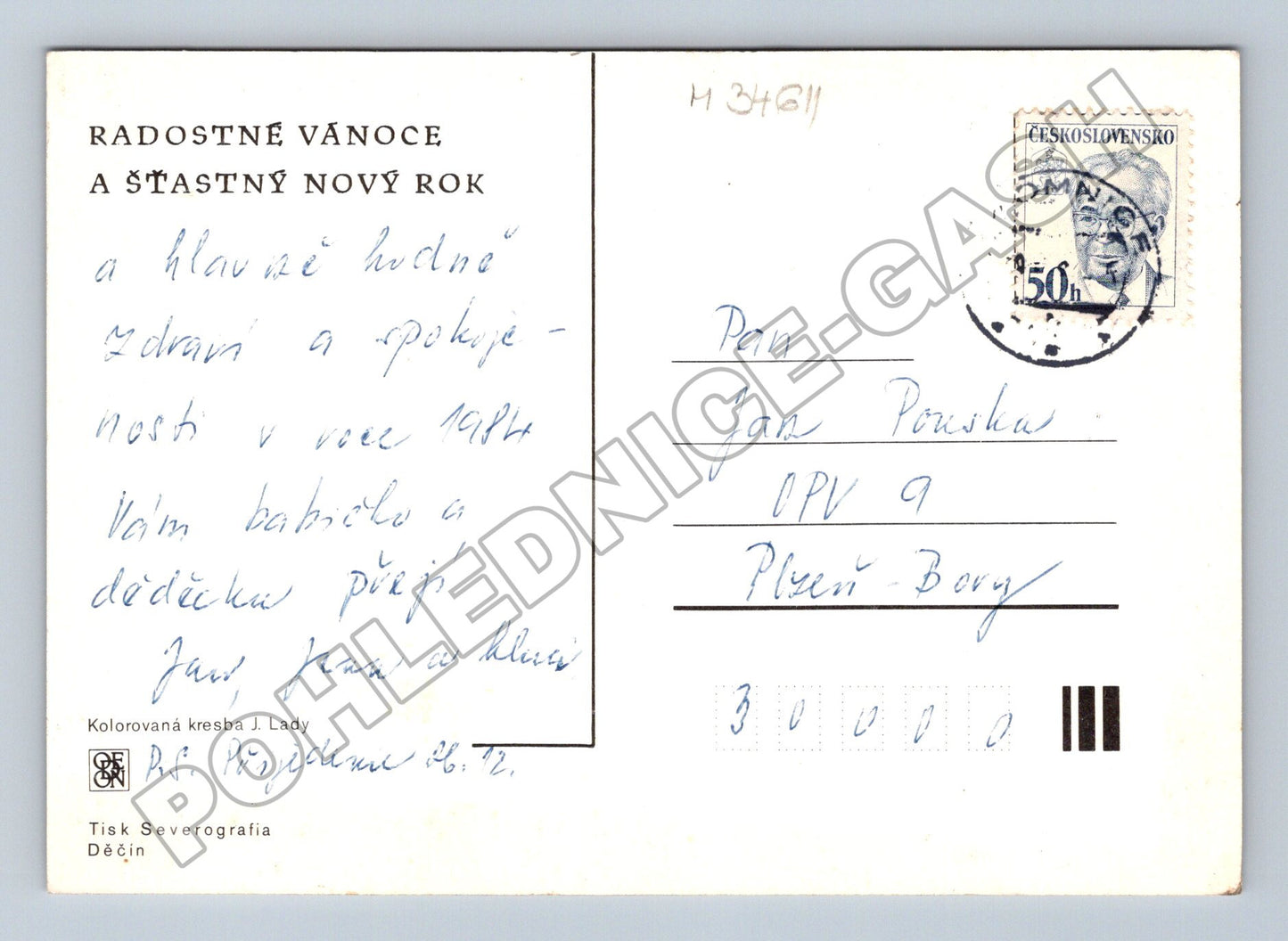 Pohlednice Josef Lada zimní večer ponocný pes 1936 (M34611)