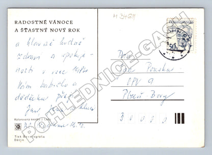 Pohlednice Josef Lada zimní večer ponocný pes 1936 (M34611)