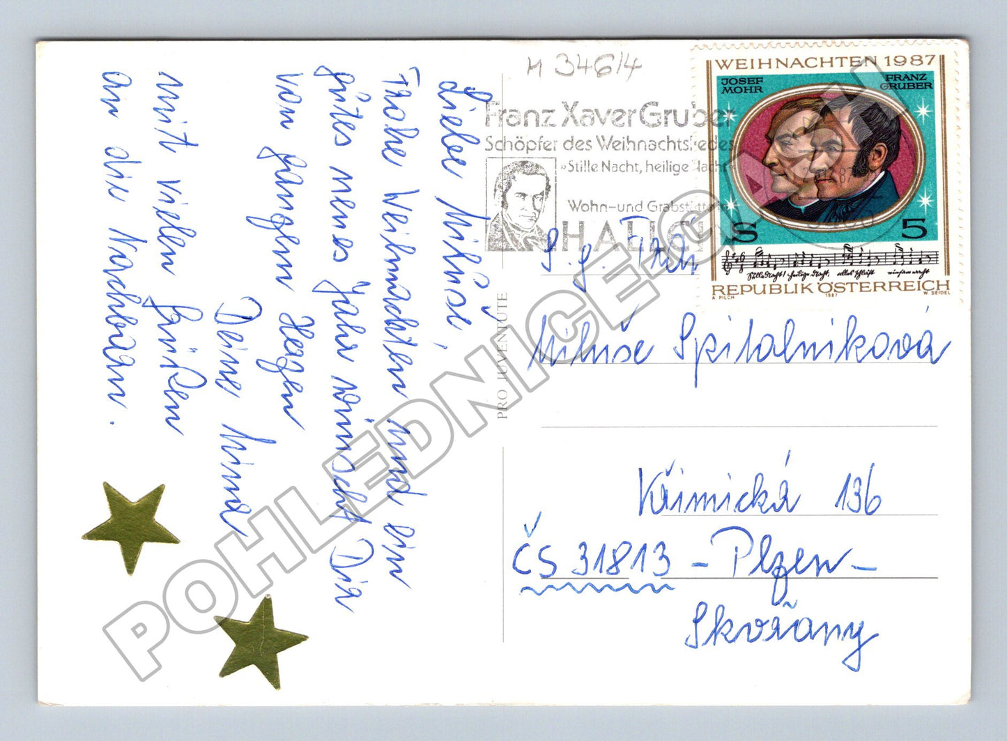 Pohlednice Rakousko zimní scéna děti na saních 1987 (M34614)