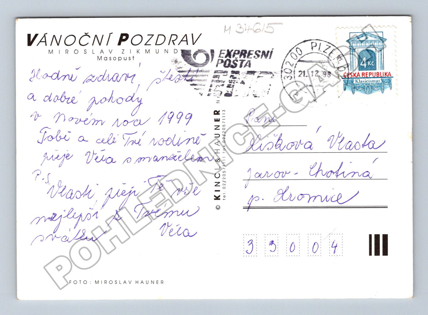 Pohlednice České Vánoce zimní scéna 1998 (M34615)