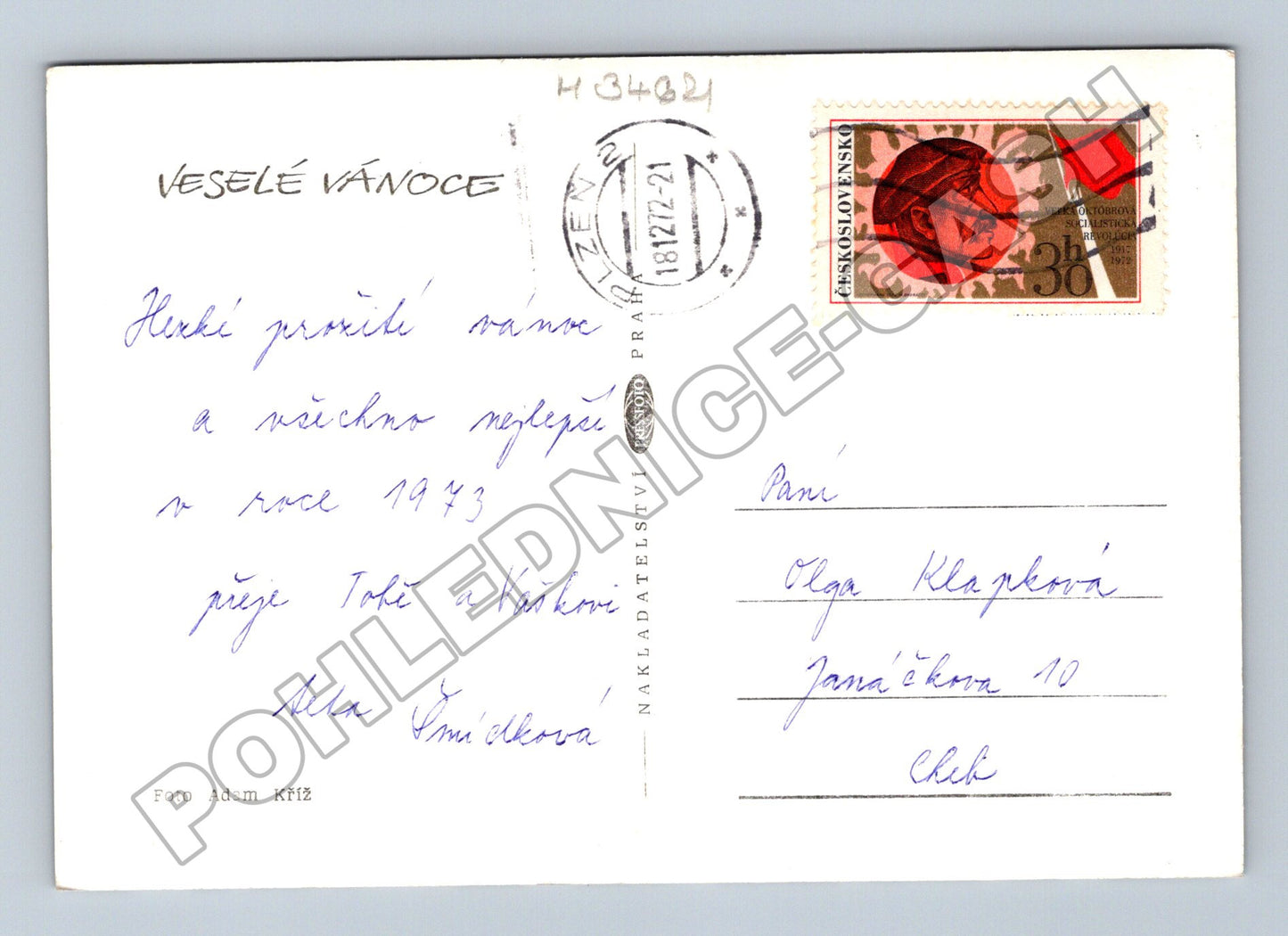 Pohlednice Vánoční zátiší svíčka jablka ořechy 1973 (M34621)