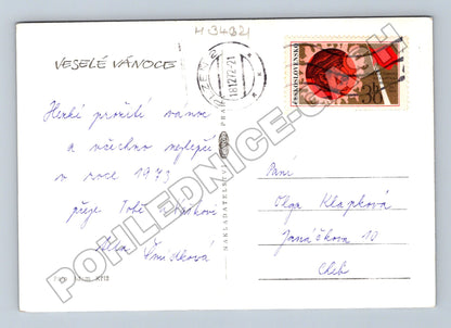 Pohlednice Vánoční zátiší svíčka jablka ořechy 1973 (M34621)