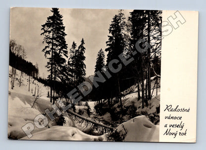 Pohlednice zimní krajina Vánoce Nový rok 1959 (M34622)