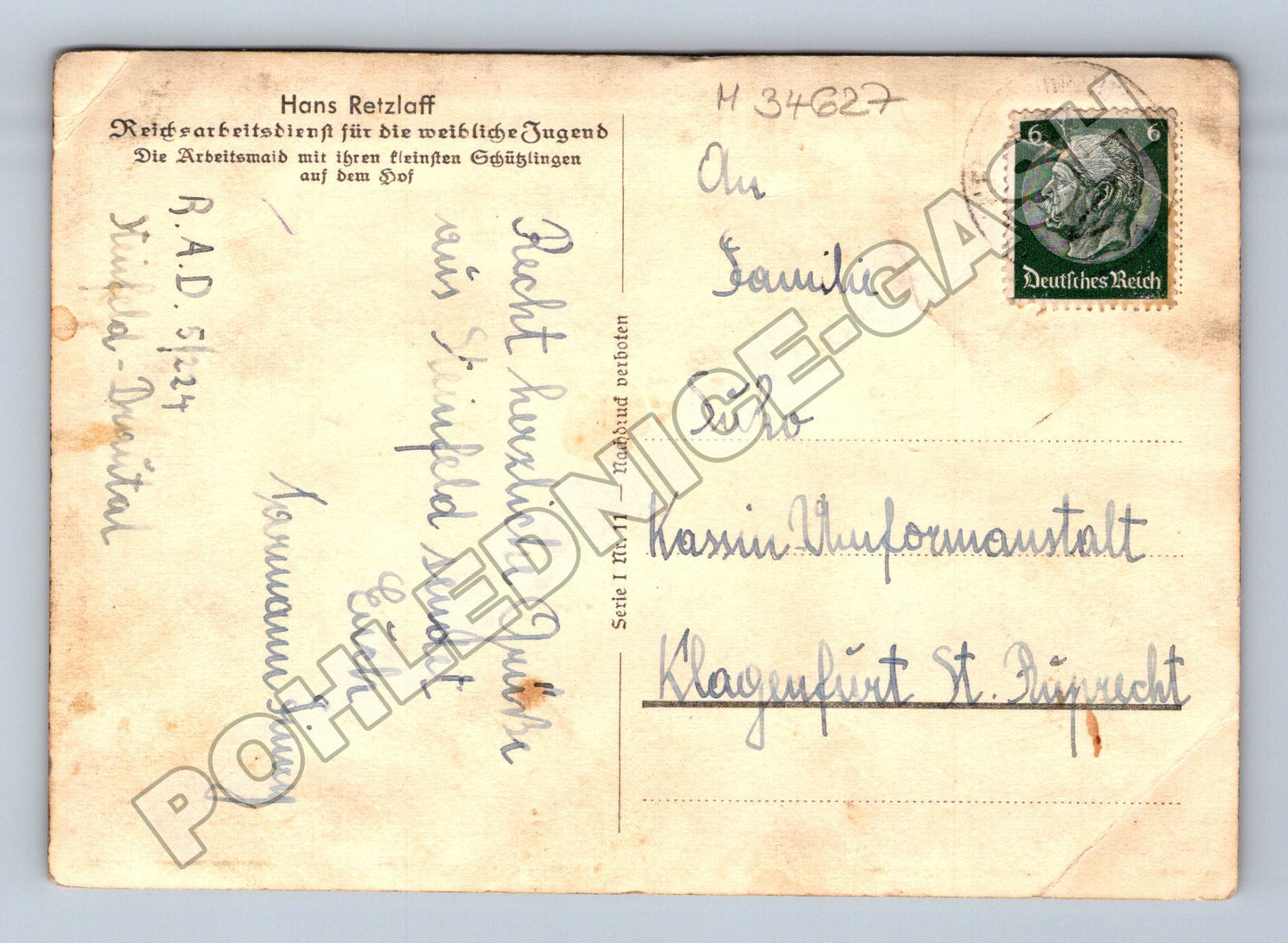 Pohlednice Německo Žena RAD s kuřetem (M34627)