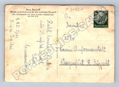 Pohlednice Německo Žena RAD s kuřetem (M34627)