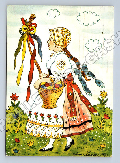 Pohlednice kresba Alena Ladová folklorní motiv 1988 (M34630)
