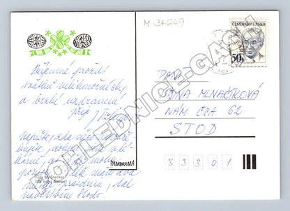 Pohlednice zátiší džbán s květinou a vejce 1971 (M34649)