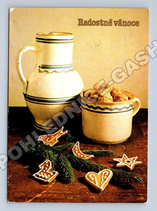 Pohlednice vánoční cukroví džbán 1967 (M34657)