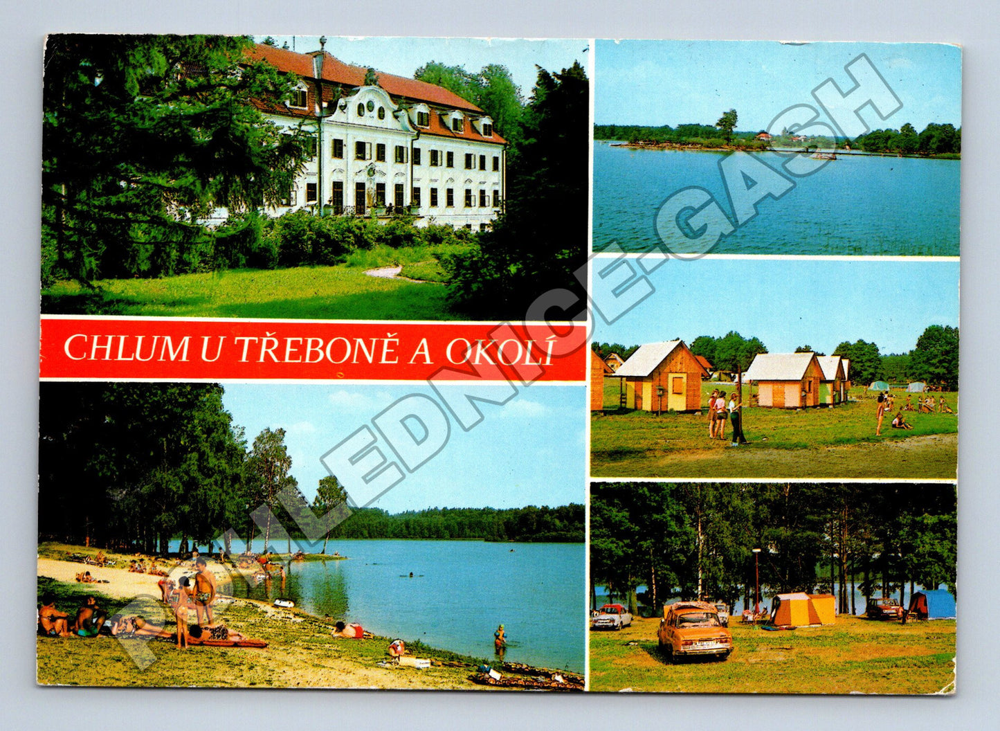 Pohlednice Chlum u Třeboně zámek rybník pláž kemp (M34669)