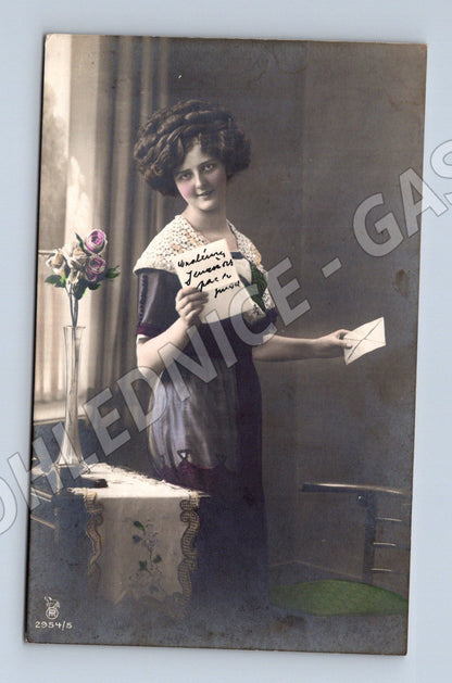 Pohlednice mladá žena s dopisem 1912 (M3467)