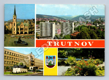 Pohlednice Trutnov radnice moderní zástavba a park ~1970 (M34673)