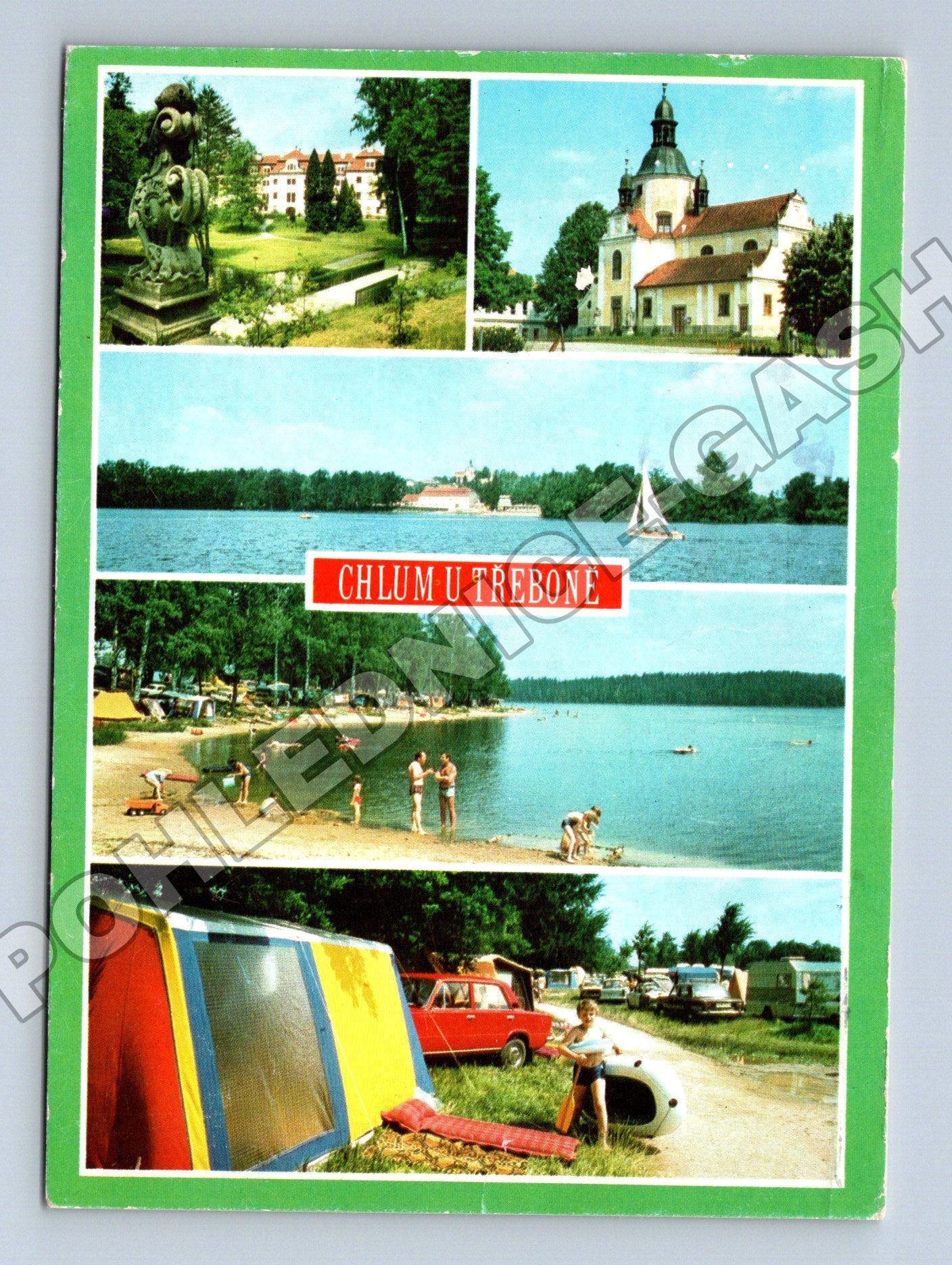Pohlednice Chlum u Třeboně zámek, rybník, autokemp (M34677)