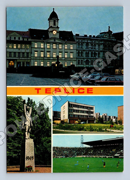 Pohlednice Teplice koláž radnice památník stadion (M34686)