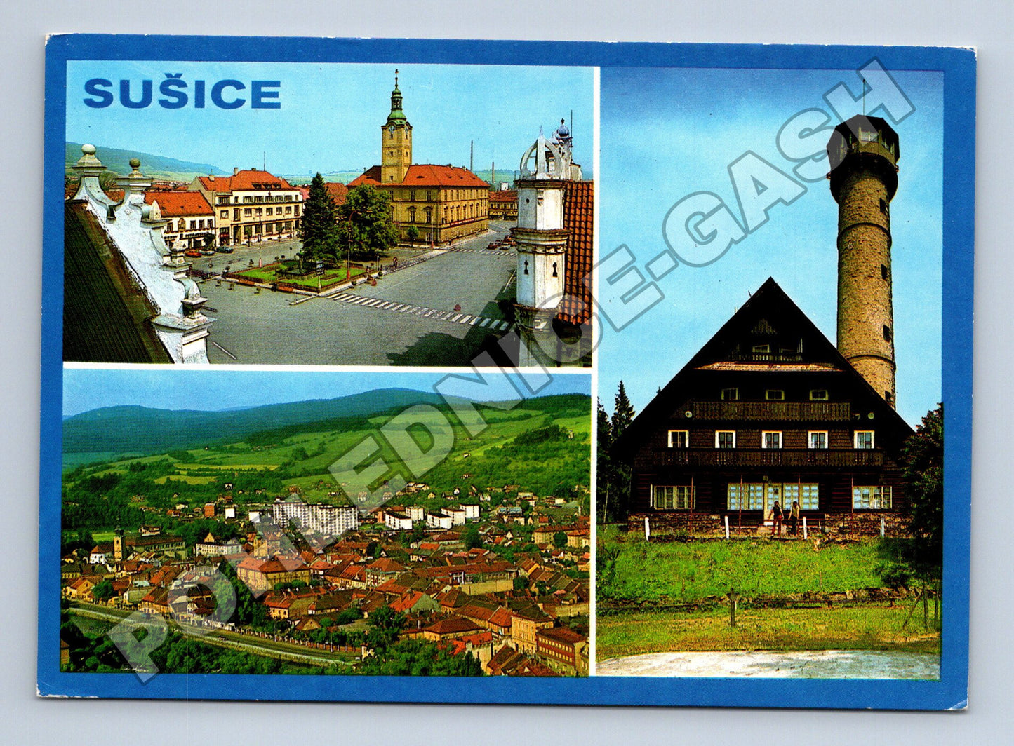 Pohlednice Sušice náměstí, panorama, rozhledna (M34693)