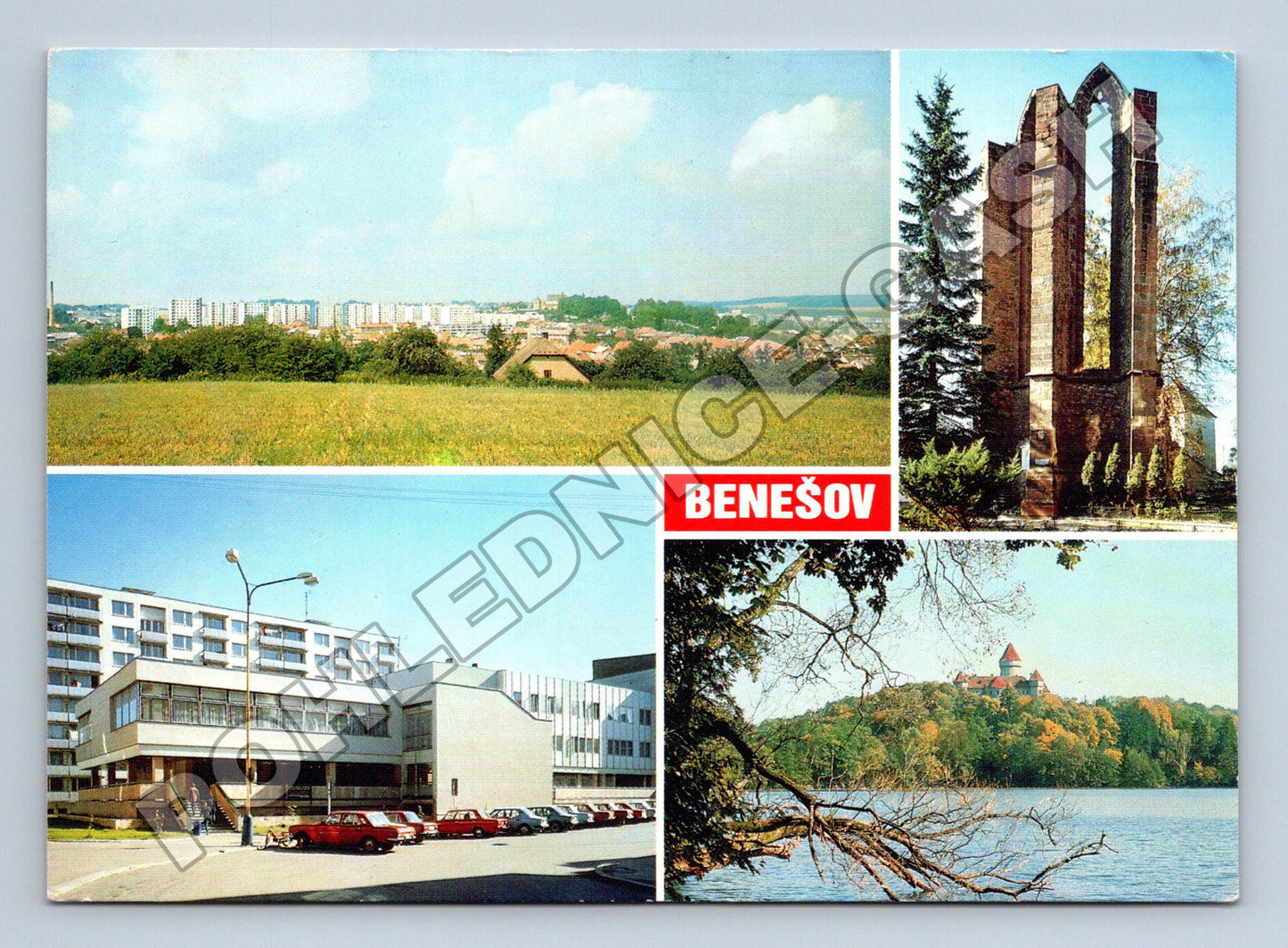 Pohlednice Benešov panorama, kostel, Konopiště 1982 (M34699)