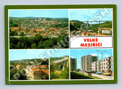 Pohlednice Velké Meziříčí most a panorama města 1987 (M34709)