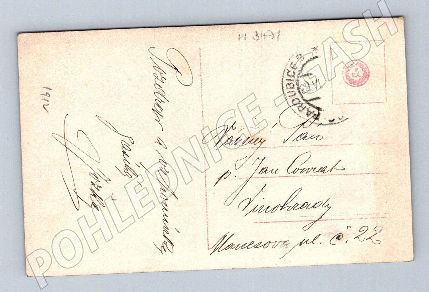 Pohlednice mladá žena 1912 adresovaná (M3471)