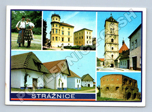 Pohlednice Strážnice koláž památek a krojů 1990 (M34710)