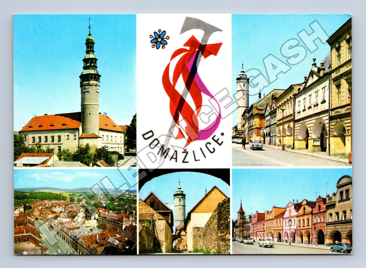 Pohlednice Domažlice vícesnímková - věž, náměstí (M34738)