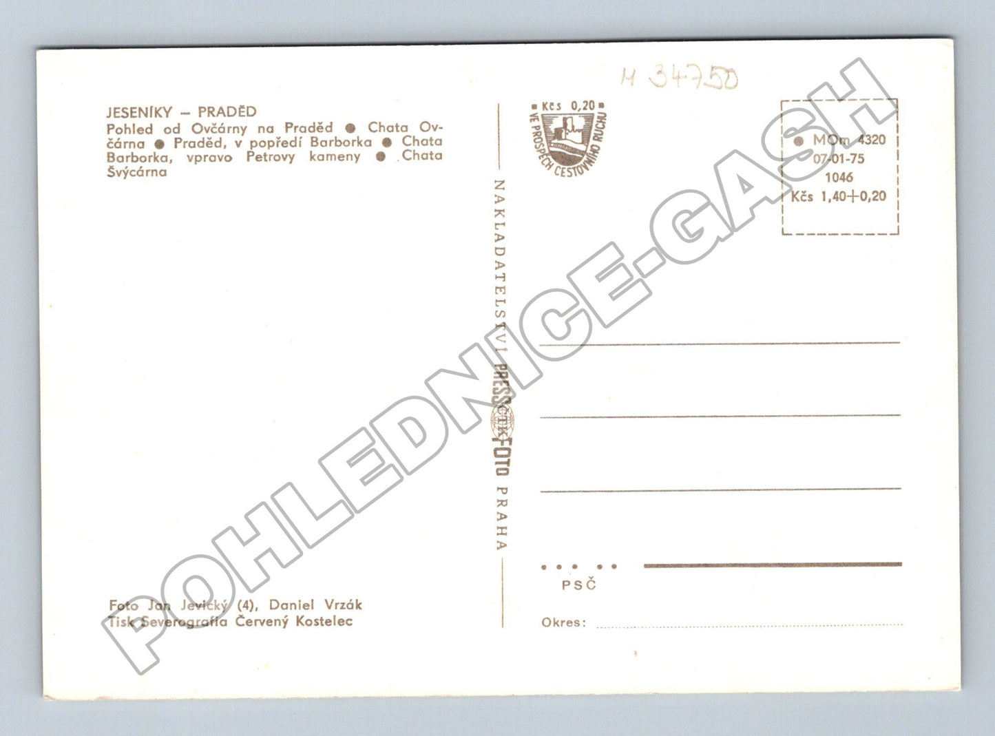 Pohlednice Jeseníky Praděd horské chaty 1975 (M34750)