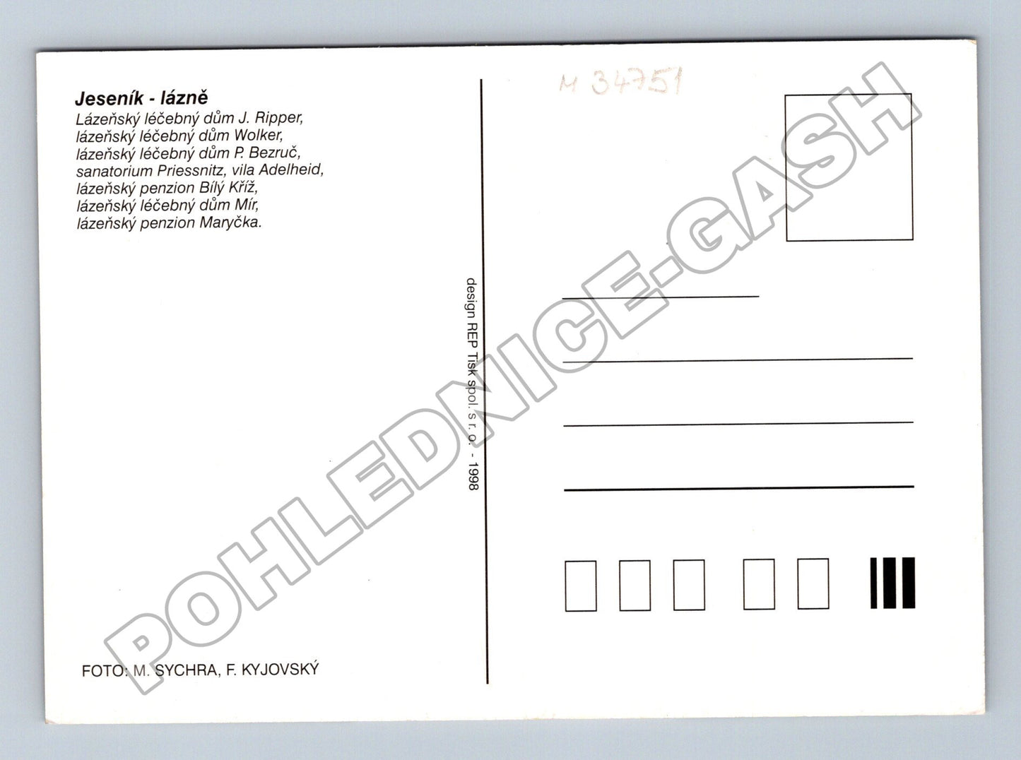 Pohlednice Jeseník lázně různé budovy 1998 (M34751)