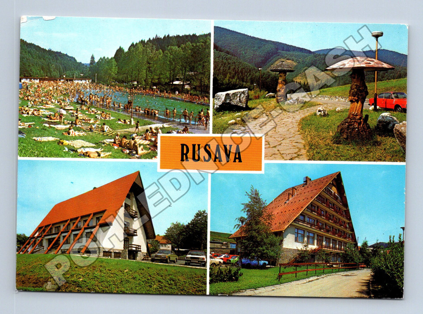 Pohlednice Rusava koupaliště a hotely 1988 (M34786)