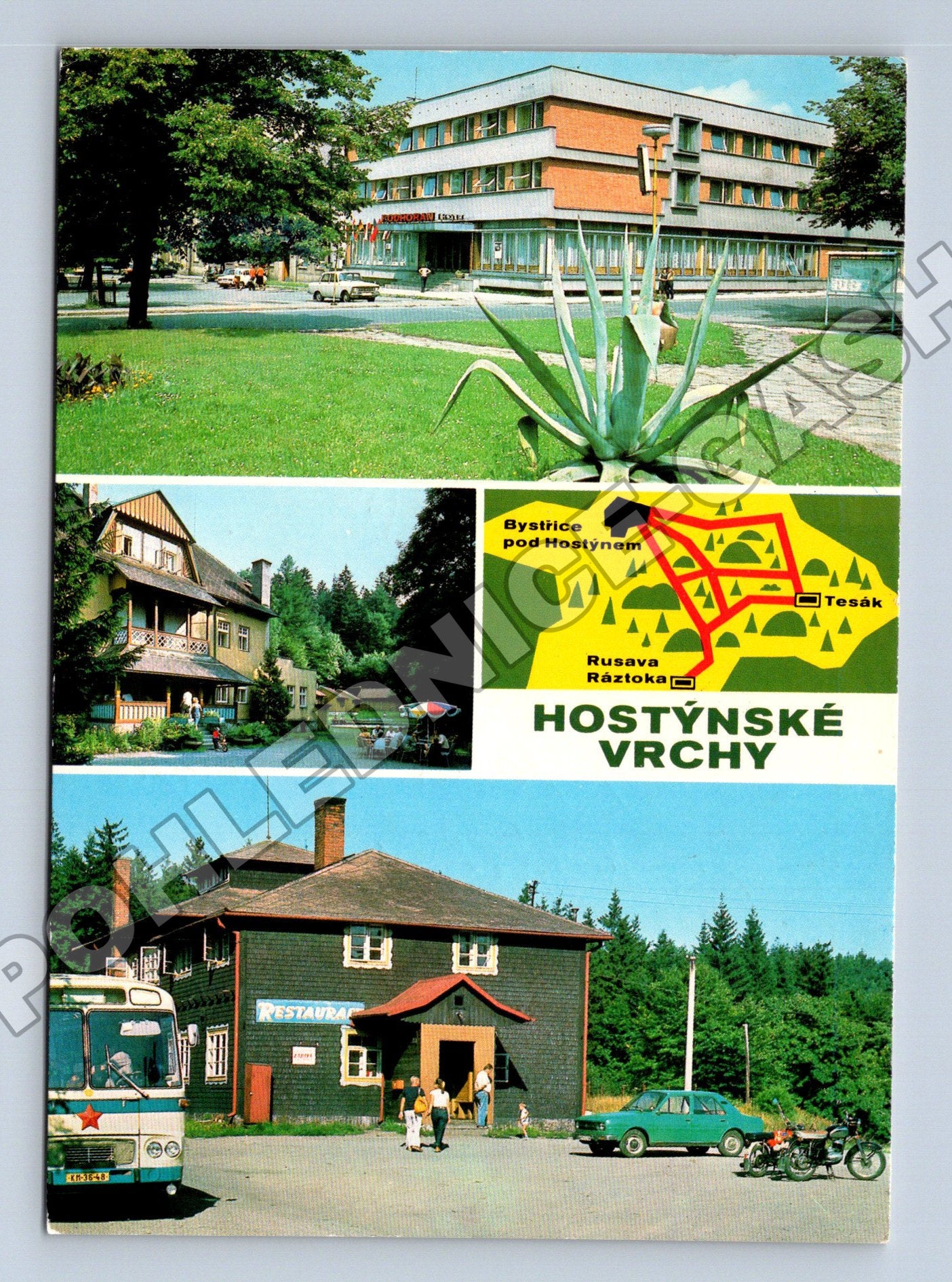 Pohlednice Hostýnské vrchy mapa a budovy 1989 (M34787)
