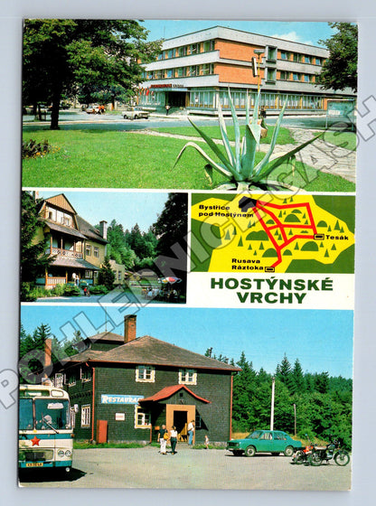 Pohlednice Hostýnské vrchy mapa a budovy 1989 (M34787)