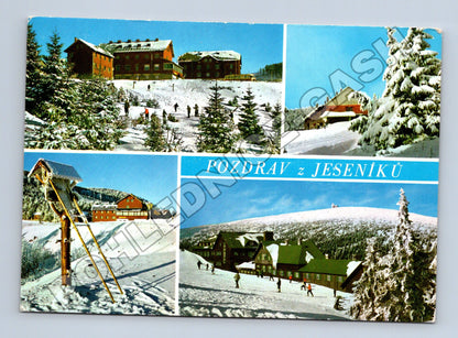 Pohlednice Jeseníky zimní motiv lyžování (M34800)