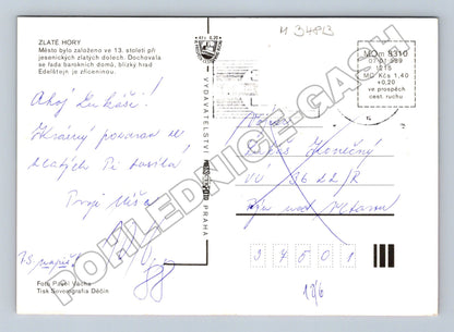 Pohlednice Zlaté Hory ulice, zřícenina, celkový pohled 198x (M34813)