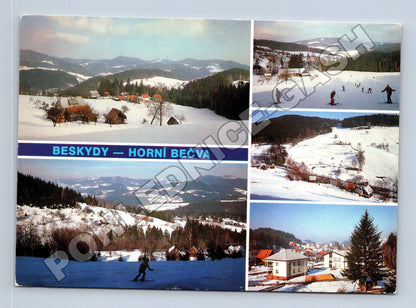 Pohlednice Horní Bečva Beskydy zimní scény lyžování 1989 (M34820)