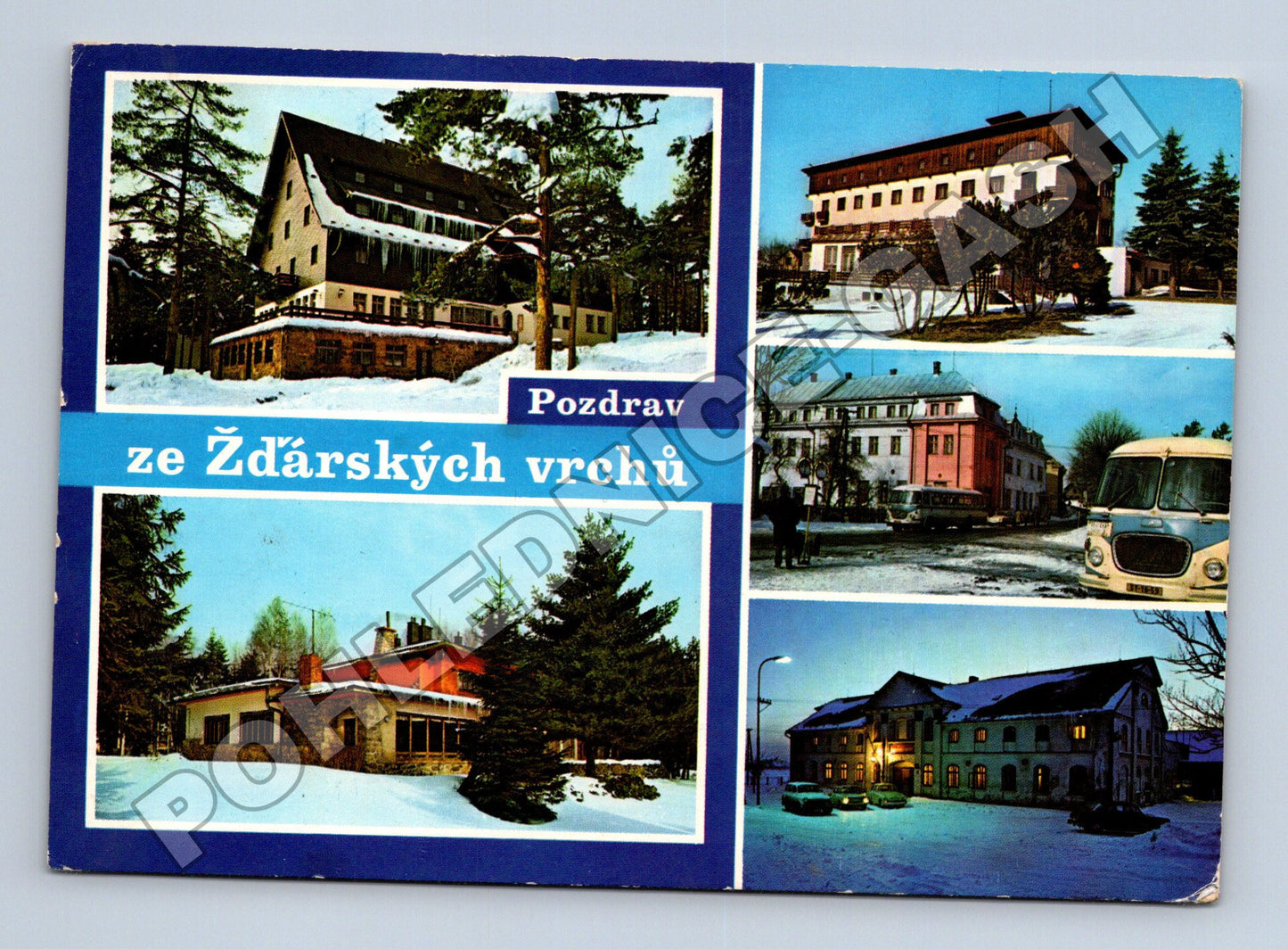 Pohlednice Žďárské vrchy hotely zima 1973 (M34831)