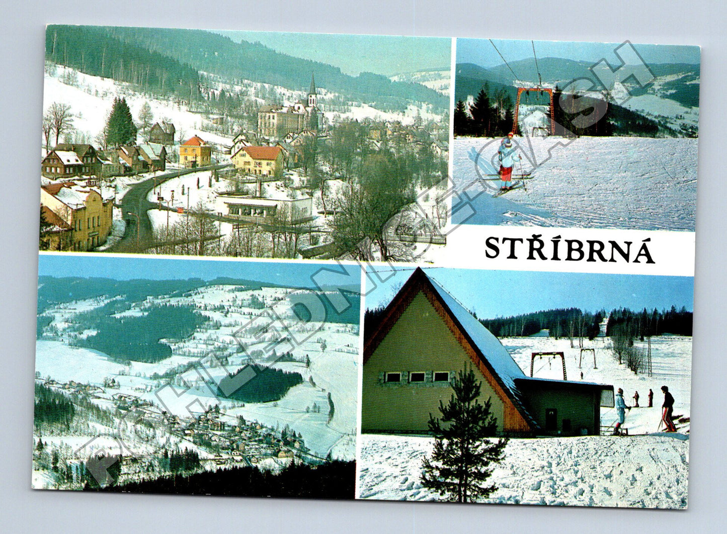 Pohlednice Stříbrná zimní krajina lyžování (M34848)