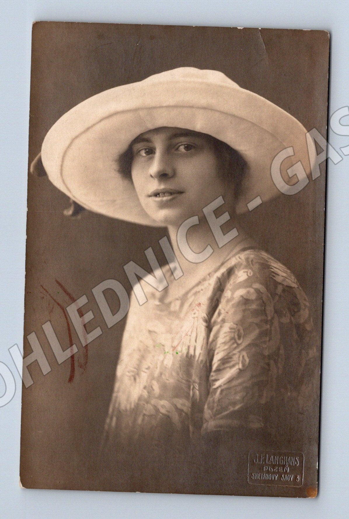 Pohlednice portrét mladé ženy sepia 1922 (M3485)