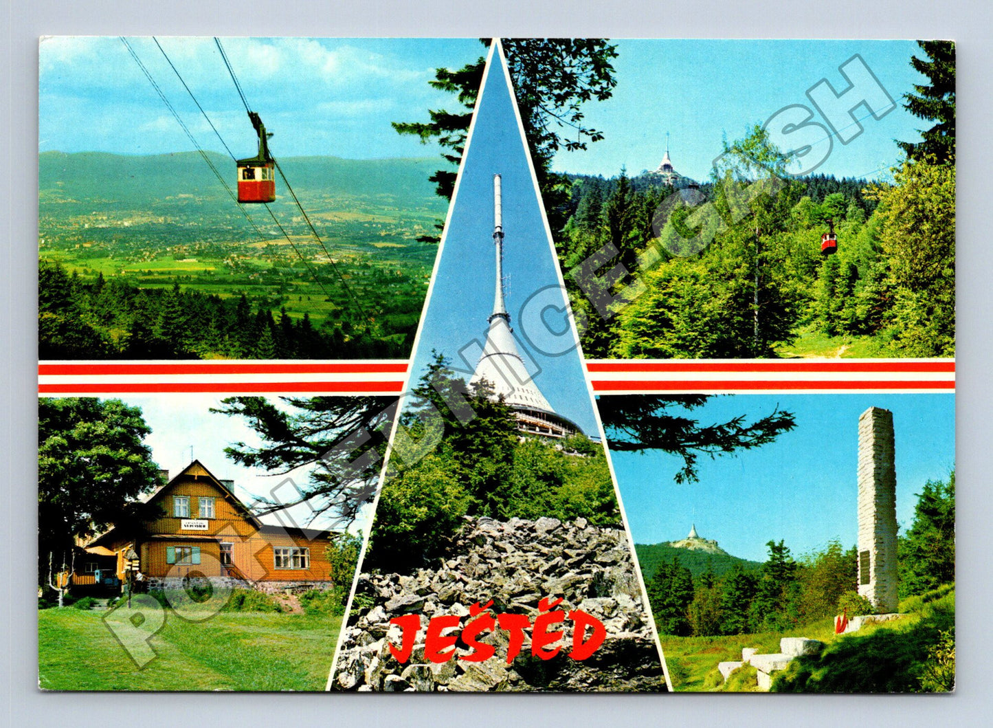 Pohlednice Ještěd koláž s lanovkou a věží (M34856)