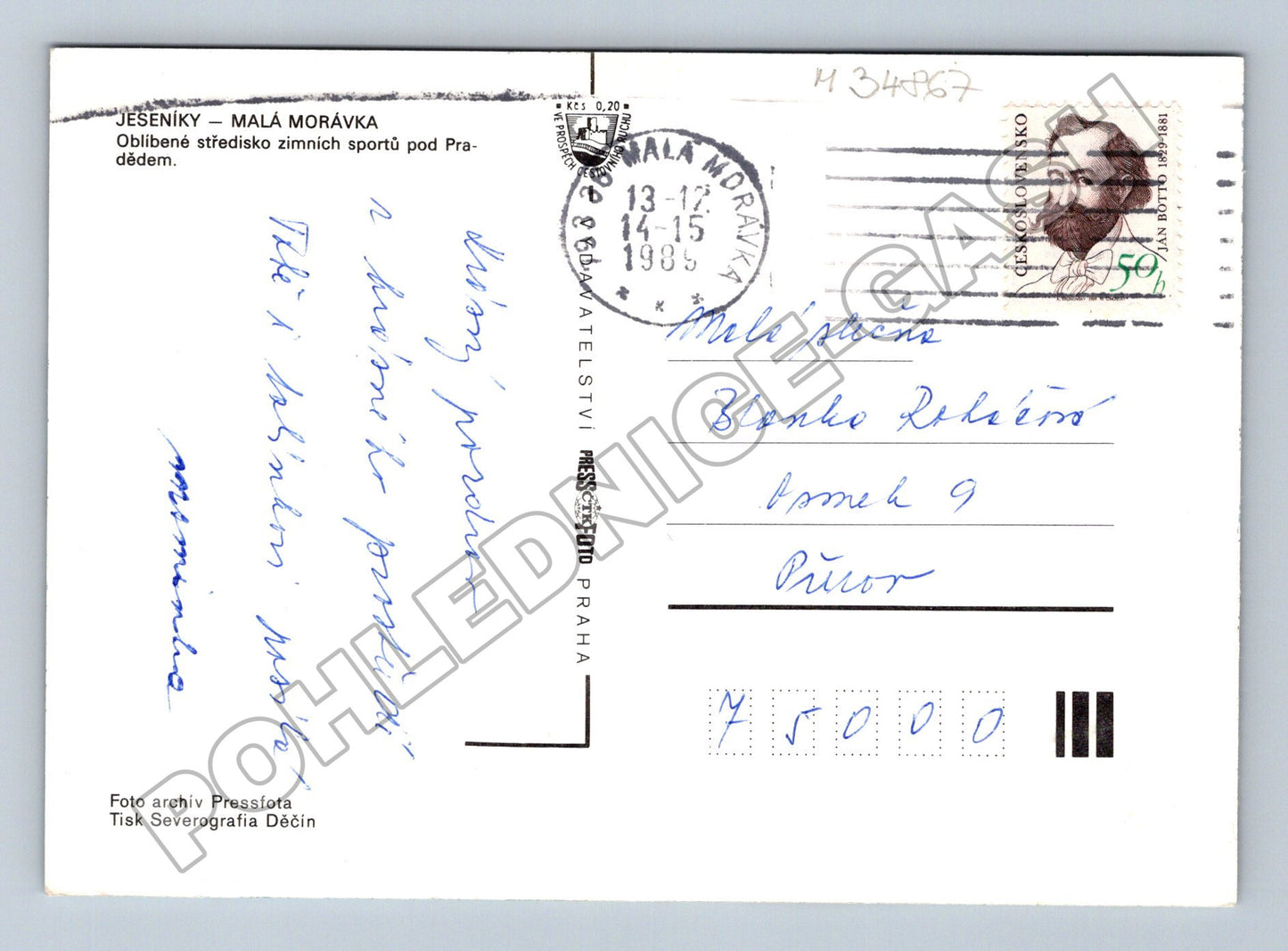 Pohlednice Malá Morávka zimní motiv 1989 (M34867)