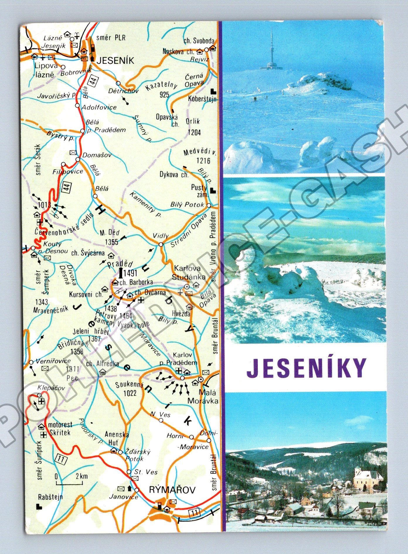 Pohlednice Jeseníky Praděd mapa s fotografiemi (M34876)