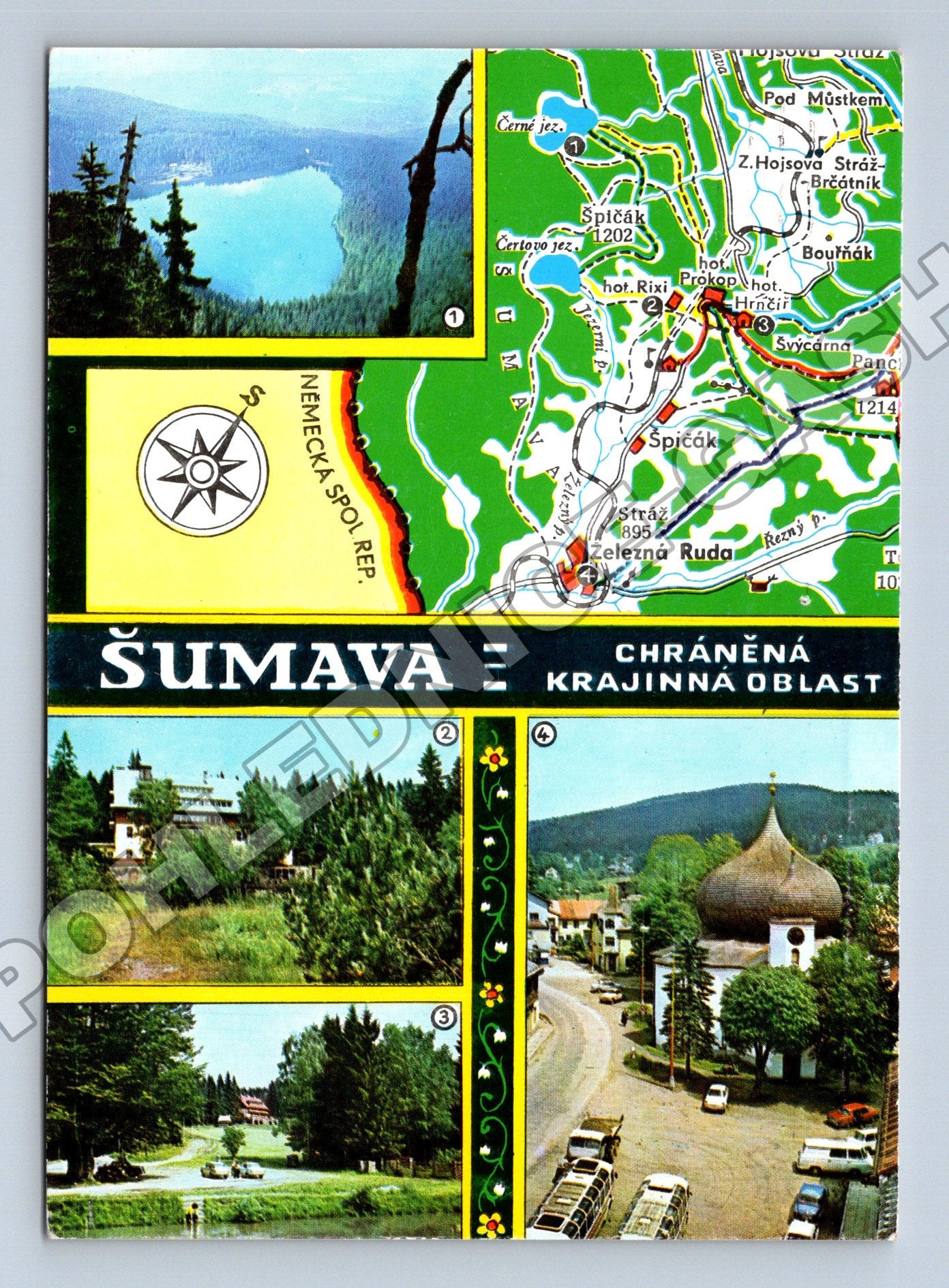 Pohlednice Šumava mapa krajiny a výhledy 197x (M34879)