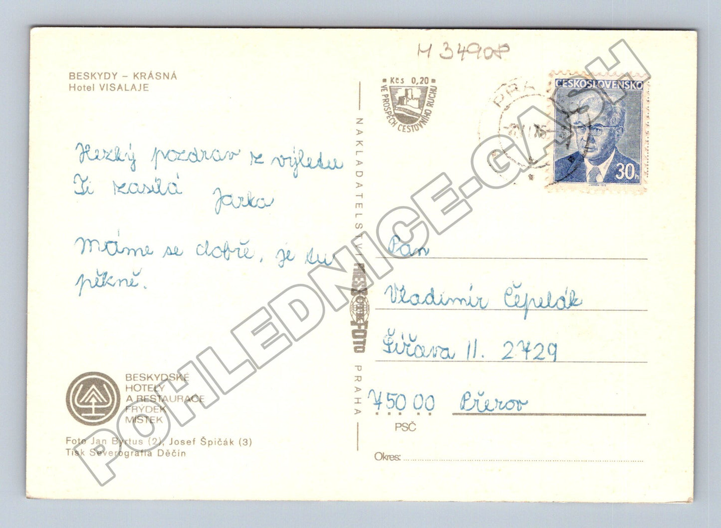 Pohlednice Beskydy Visalaje hotel a krajina 1975 (M34908)