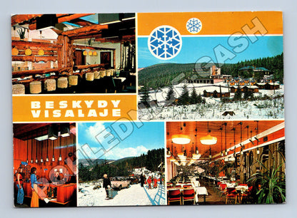 Pohlednice Beskydy Krásná Hotel Visalaje interiér a zima 1975 (M34909)