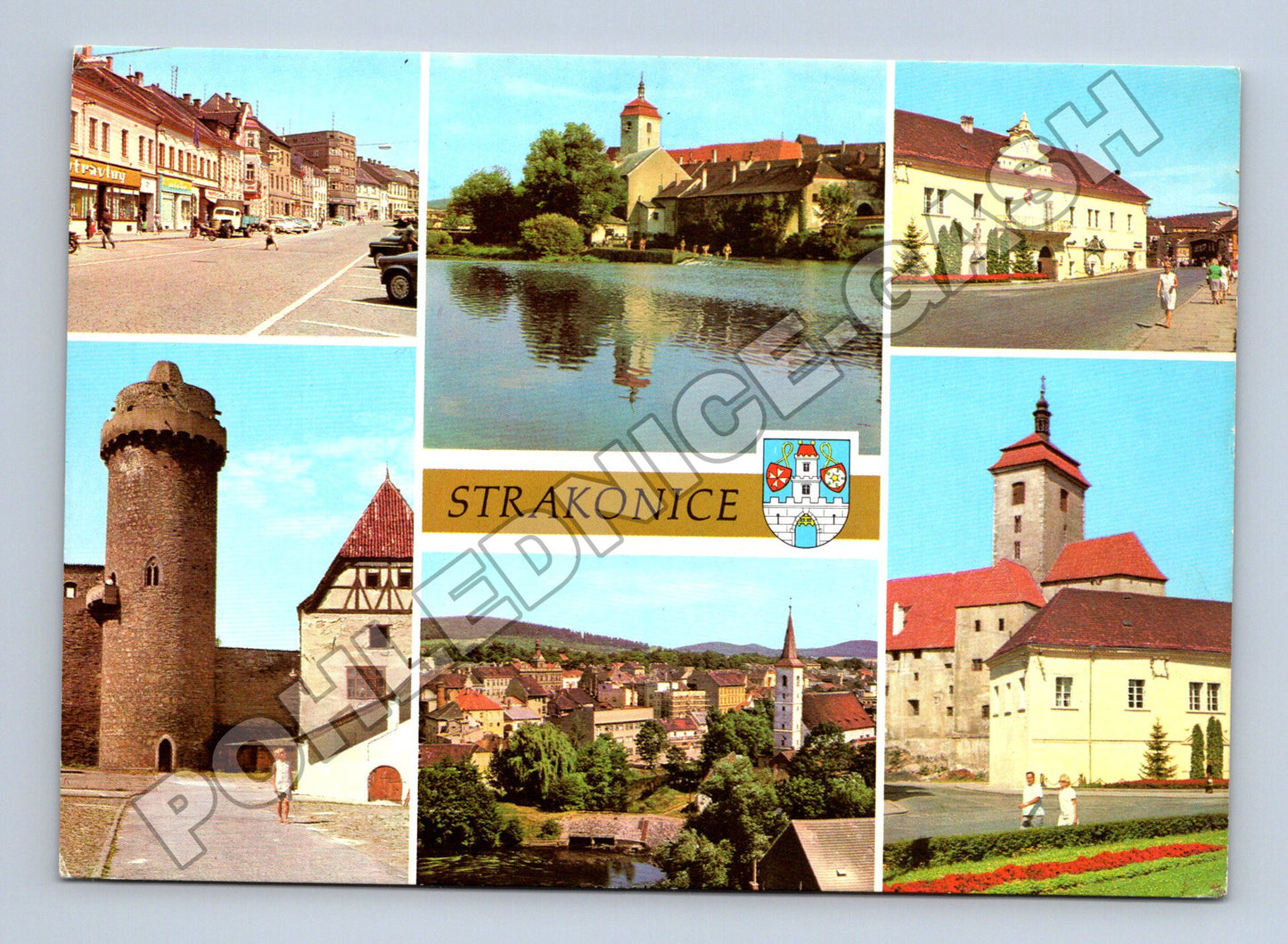 Pohlednice Strakonice hrad, náměstí, Otava (M34913)