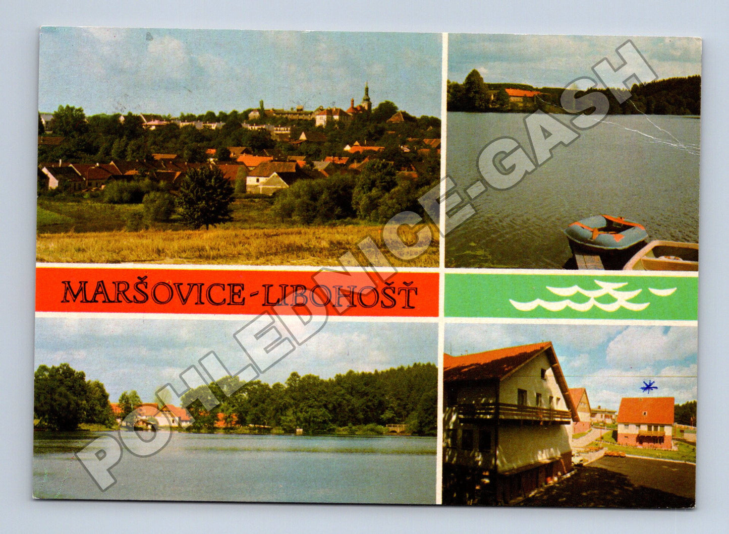Pohlednice Maršovice Libohošť koláž s jezerem a obcí 1983 (M34919)