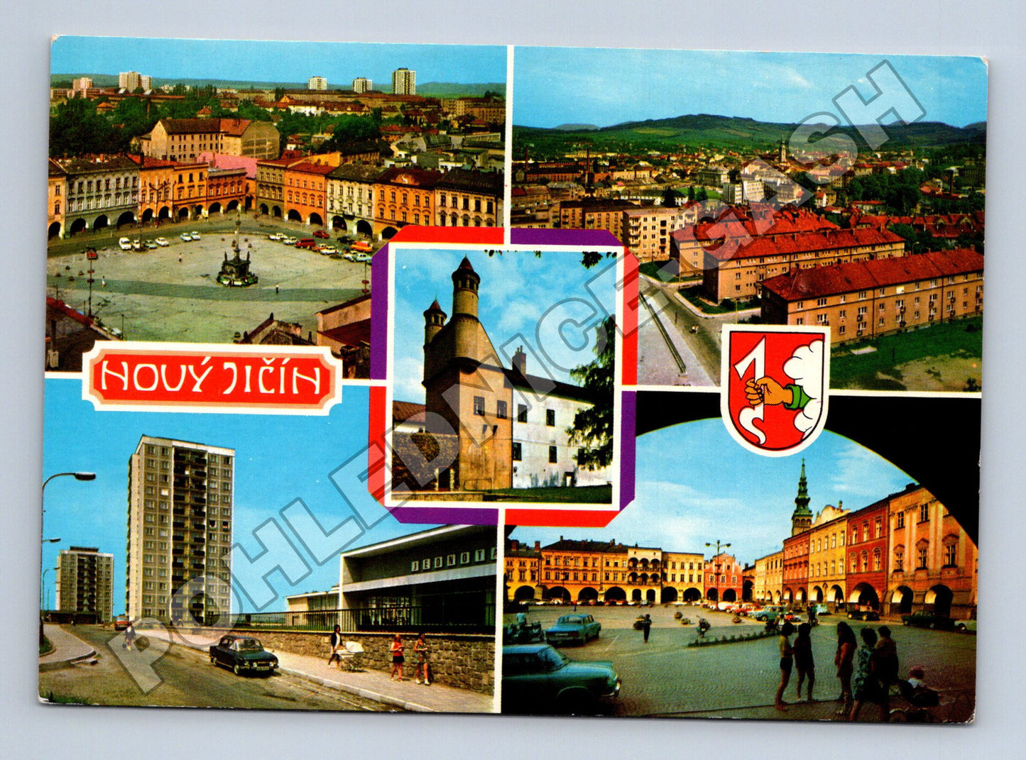 Pohlednice Nový Jičín koláž náměstí hrad (M34936)
