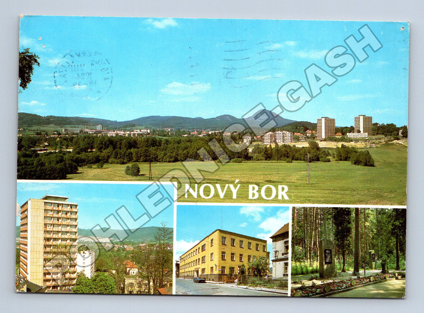 Pohlednice Nový Bor koláž s pohledy na město 1984 (M34953)